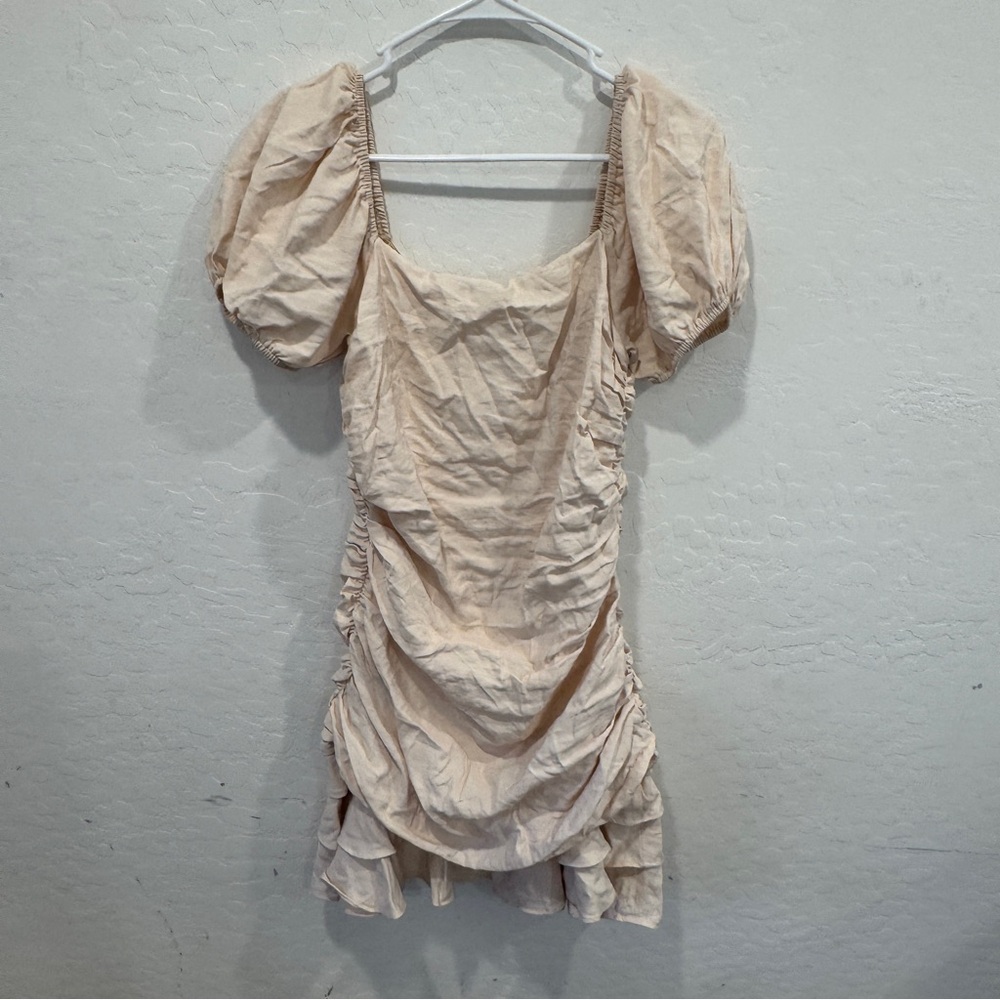 Lulu's Puff Sleeve Ruched Mini Dress Womens Small Light Pink Spring Summer Party